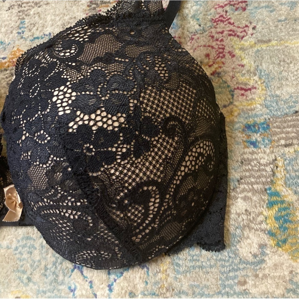 Victoria’s Secret Angels Black And Tan Lace Push Up Bra Size 34D - Picture 5 of 11